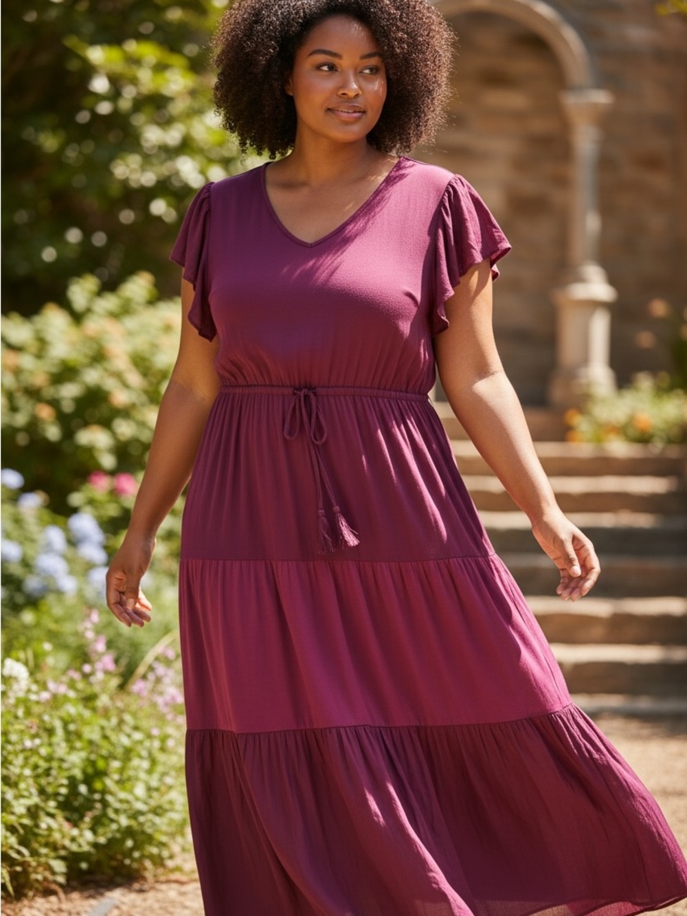 Lucky Brand Tiered V-Neck Tassel Tie Dress - Picture 3 of 7
